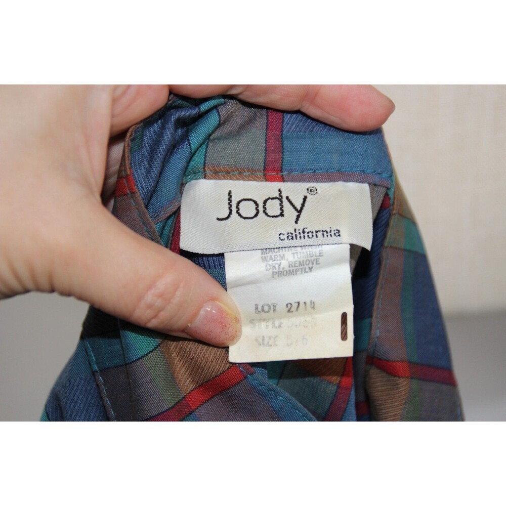 Vintage Jody California Multi Colored Plaid Hippie Prairie 80s Dress Sz 5/6 SM - Picture 14 of 15